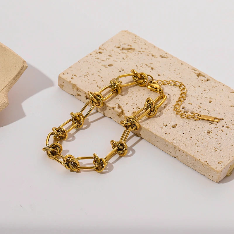 EILIECK 316L Stainless Steel Metal Gold Color Wide Watch Chains Neckalce Bracelet Set For Women Trendy Waterproof Jewelry Gift