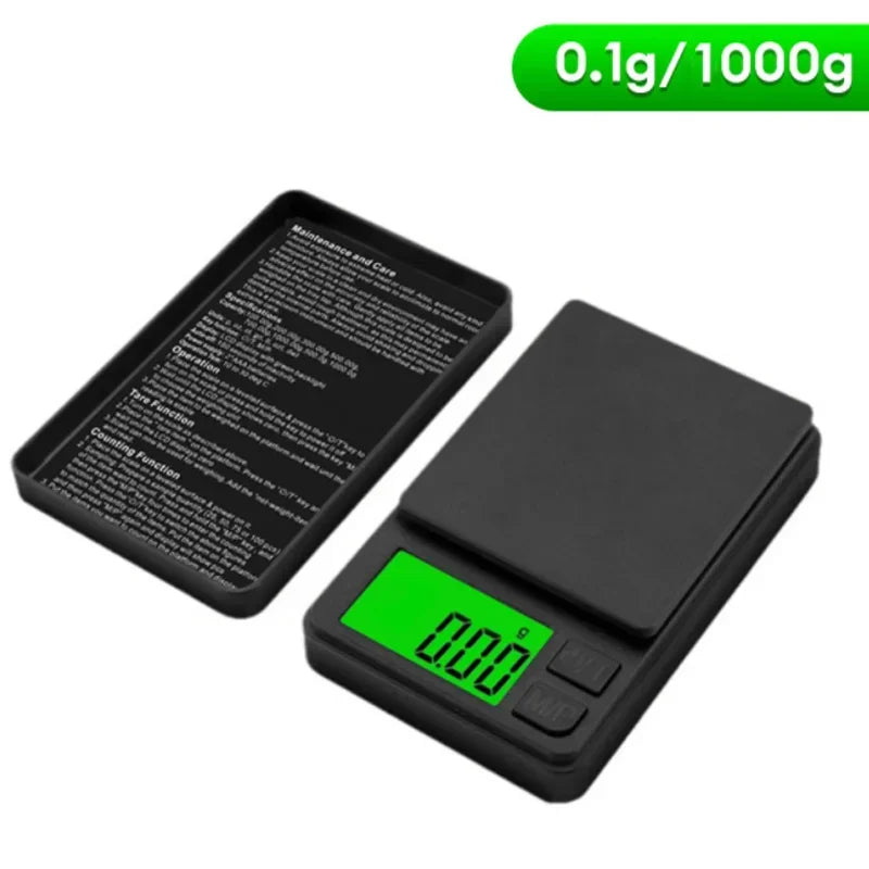 Precision Pocket Scale 1000g 0.1g Digital Gram Scale Backlit LCD Portable Jewelry Food Grain oz Tare Function Travel Use