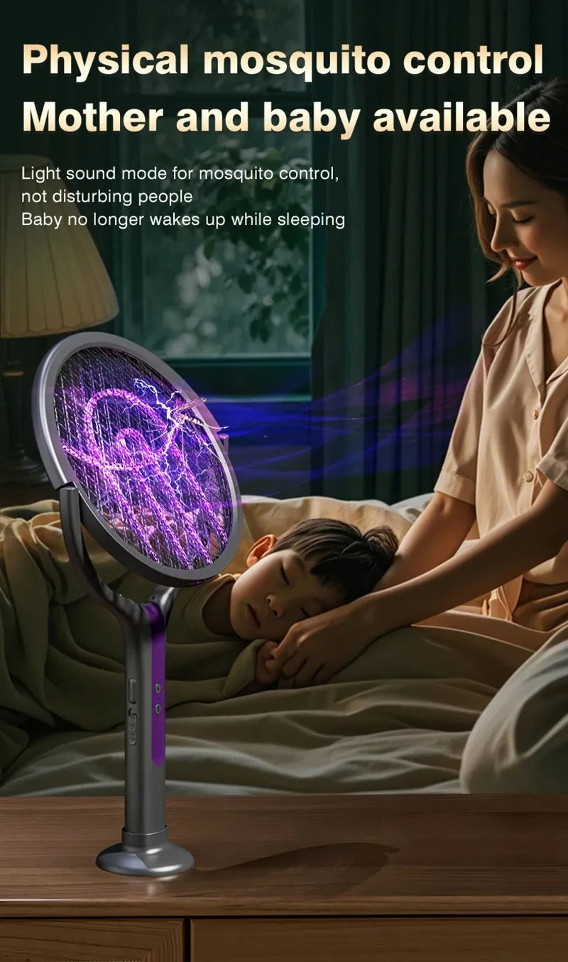 Intelligent Rechargeable Mosquito Swatter 2800V Electric Racket Extension Handle 5-Layer Protection