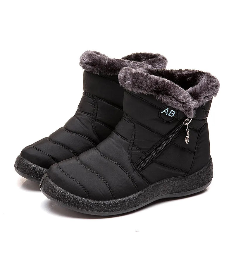 Women’s Waterproof Winter Ankle Boots – Fur-Lined Low Heels