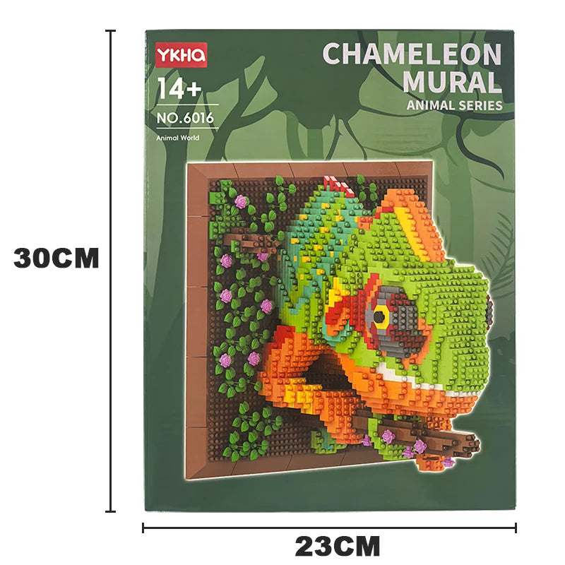 3D Animal Chameleon Building Blocks Lizard Mural Wall Stereoscopic Painting Model Assemble Bricks Home Decor Adults Kid Toy Gift