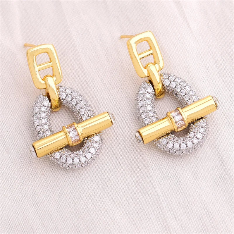 18k Gold Plated Copper Zircon OT Buckle Necklace Bracelets Ring Earring For Women Party Banquet Jewelry Set Accessory