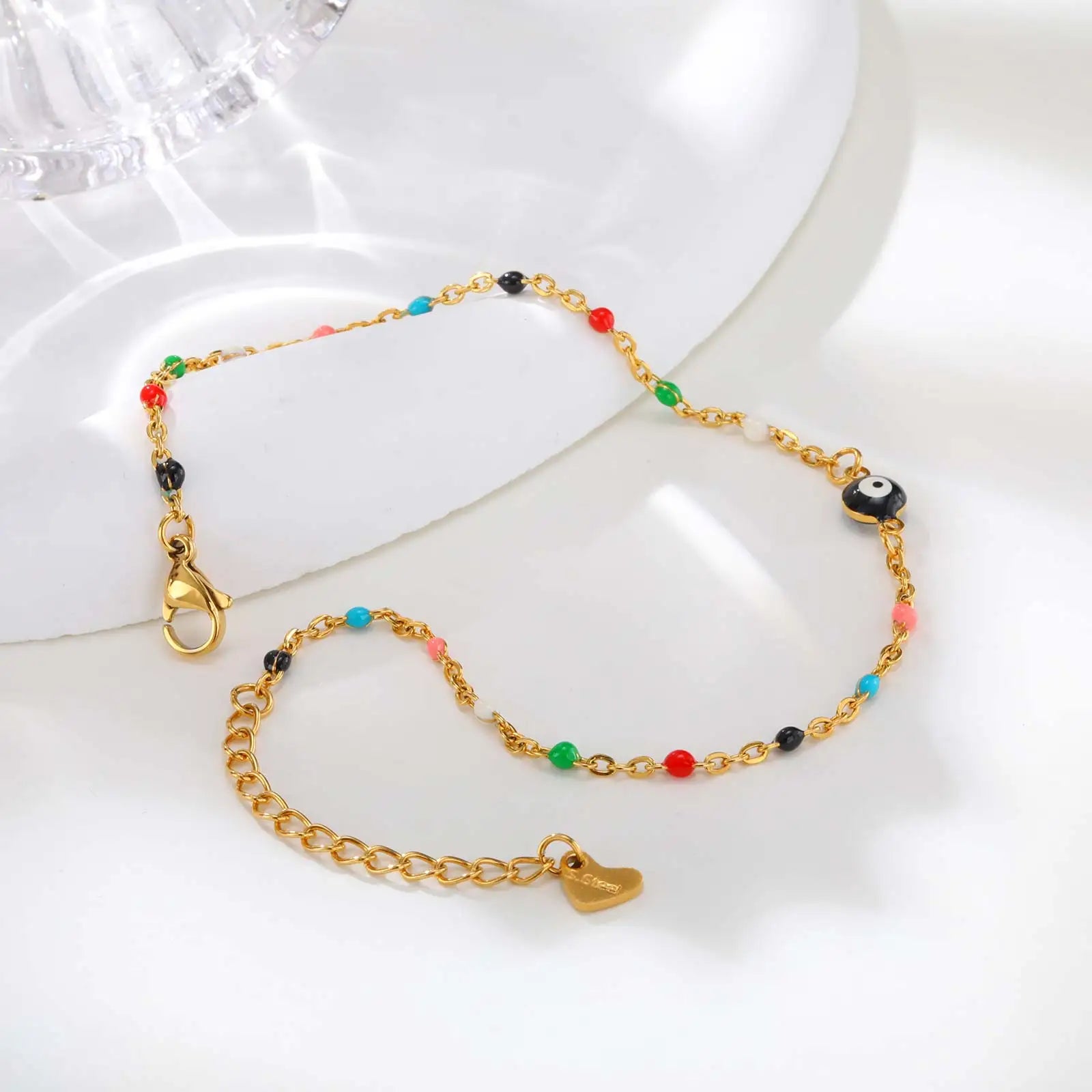 Vintage Lucky Evil Eye Anklet Bracelet for Women, Blue Eye Beaded Chain Stainless Steel Foot Anklets, Waterproof Jewelry on Leg