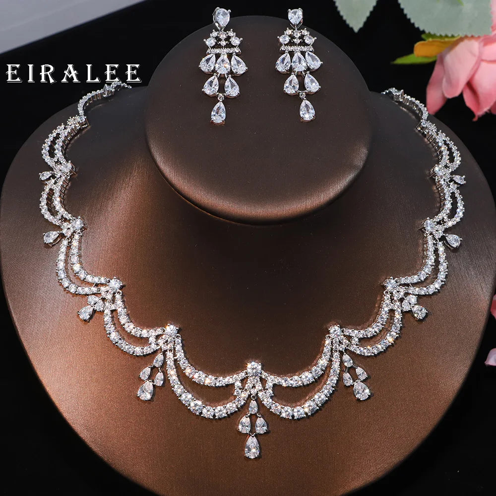 EIRALEE Exquisite Simple Women Jewelry Set 2 PCS Cubic Zirconia High Quality Saudi Arabia Bridal Wedding Jewellery Accessories