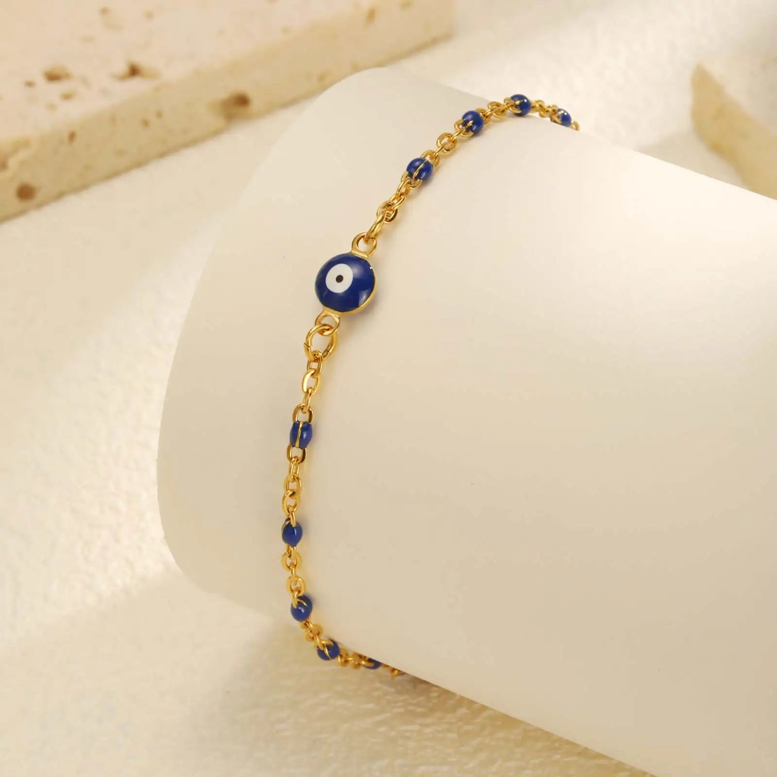 Vintage Lucky Evil Eye Anklet Bracelet for Women, Blue Eye Beaded Chain Stainless Steel Foot Anklets, Waterproof Jewelry on Leg