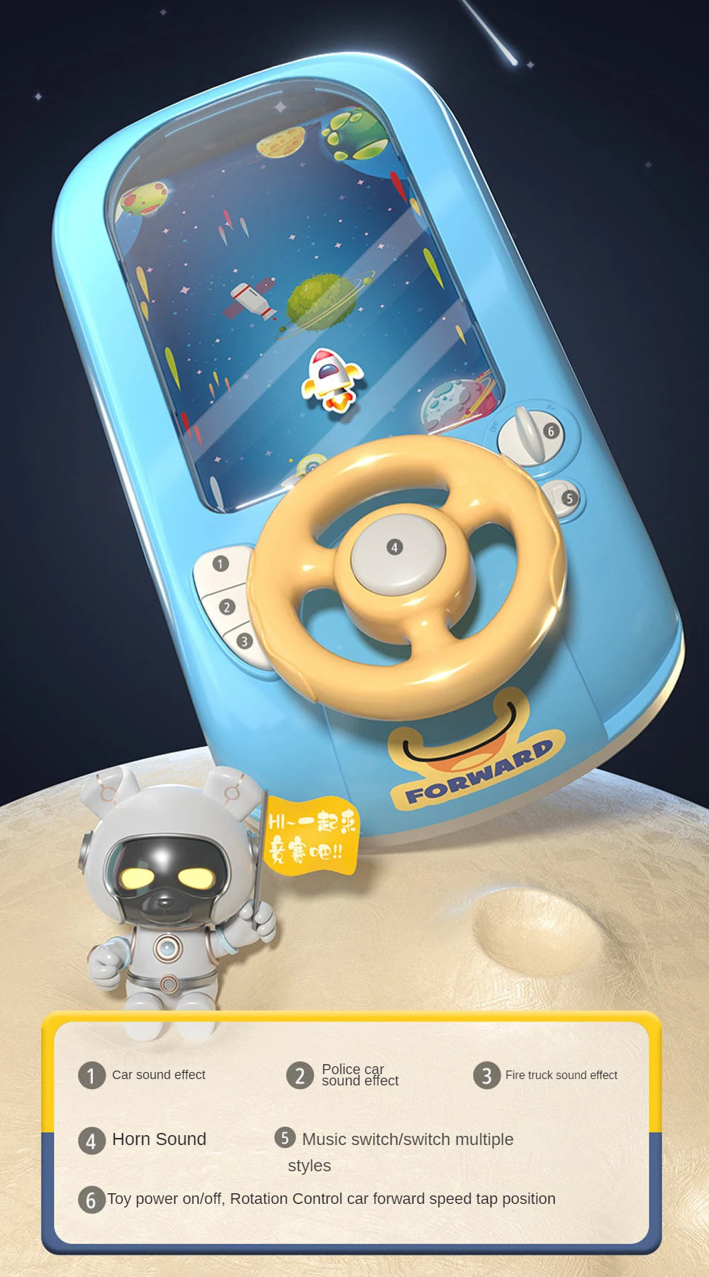 Musical Steering Wheel Toys for Boys 4-6 Toddler Simulated Driving Racing Car Game with Sound  Interactive Educational Learning