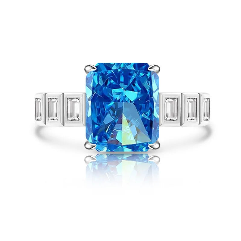 925 Sterling Silver Square Ice Flower Cut Ring Inlaid with High Carbon Diamonds Light Luxury Versatile Women's Ring