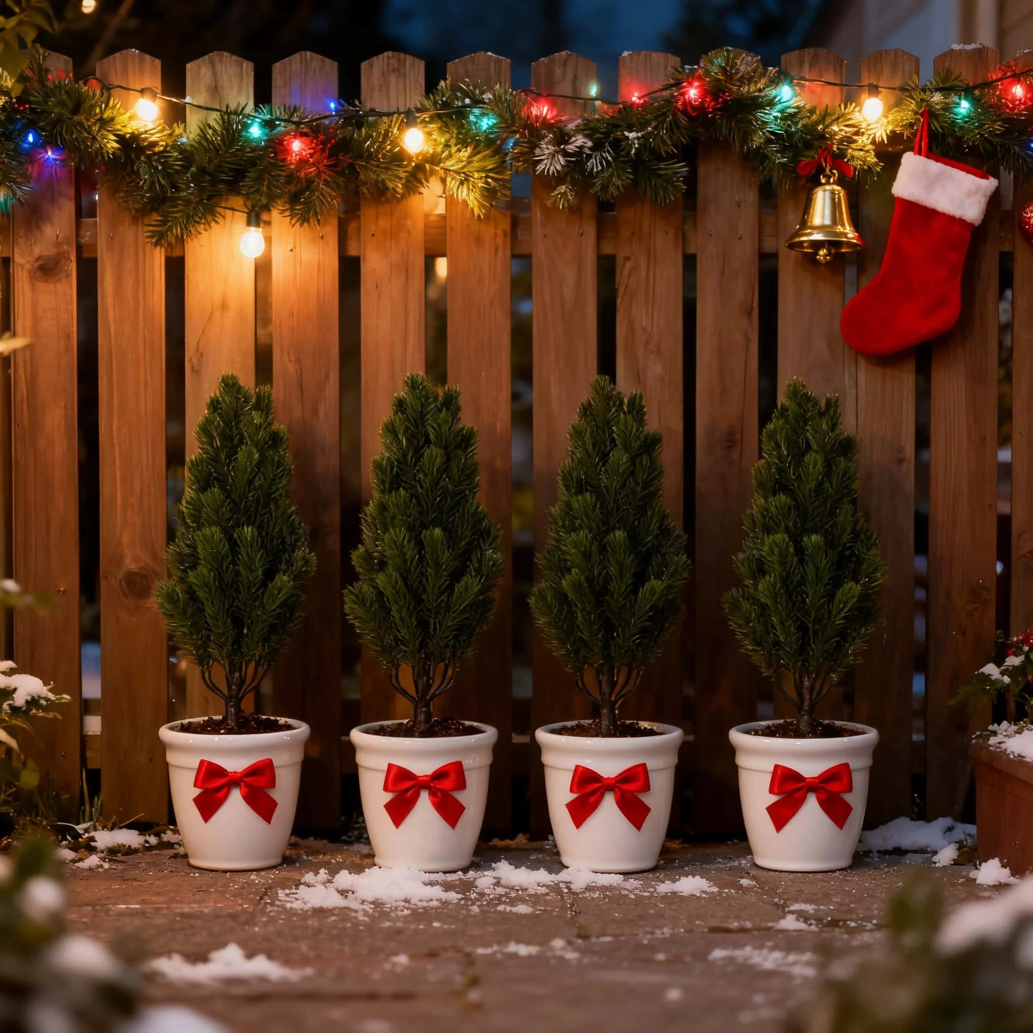 2pcs Artificial Pine Needle Christmas Trees -  Indoor/Outdoor Greenery with Sturdy Black Pointed Base,  Mini Holiday Decor