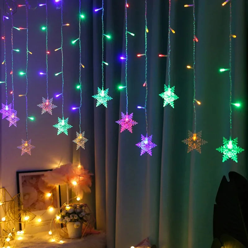 3.5M Christmas Snowflake LED String Lights Flashing Fairy Curtain Garland Lights Fancy Holiday Party New Year Decoration