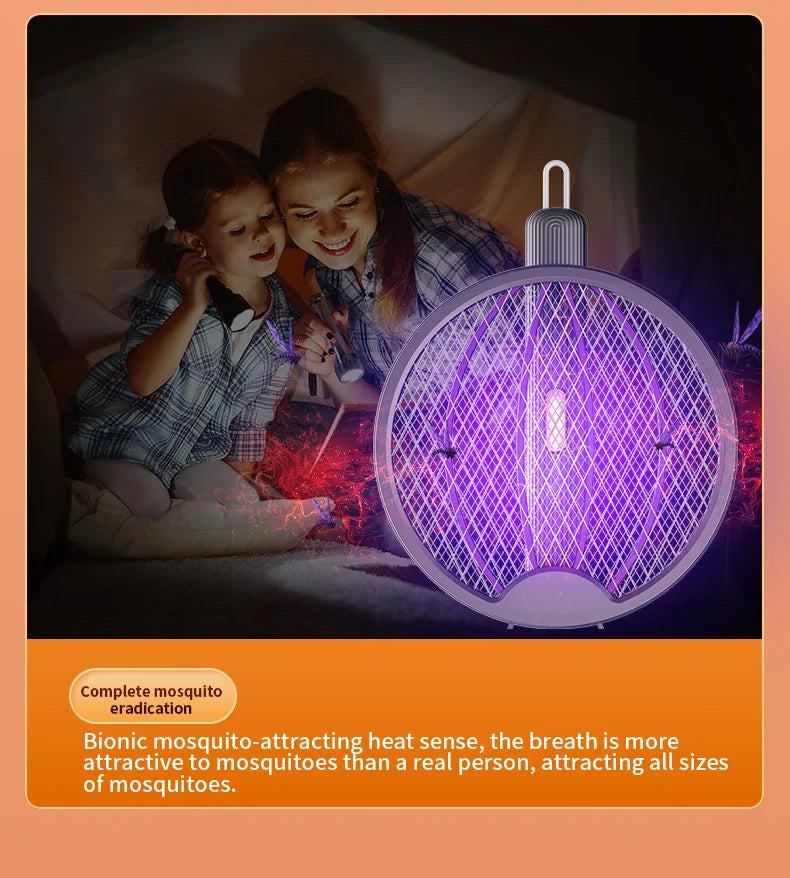 3 in 1 Foldable USB Rechargeable 3000V Mosquito Fly Swatter UV Trap LED Dual Switch Safe Grid 0° Wall Stick Bug Zapper