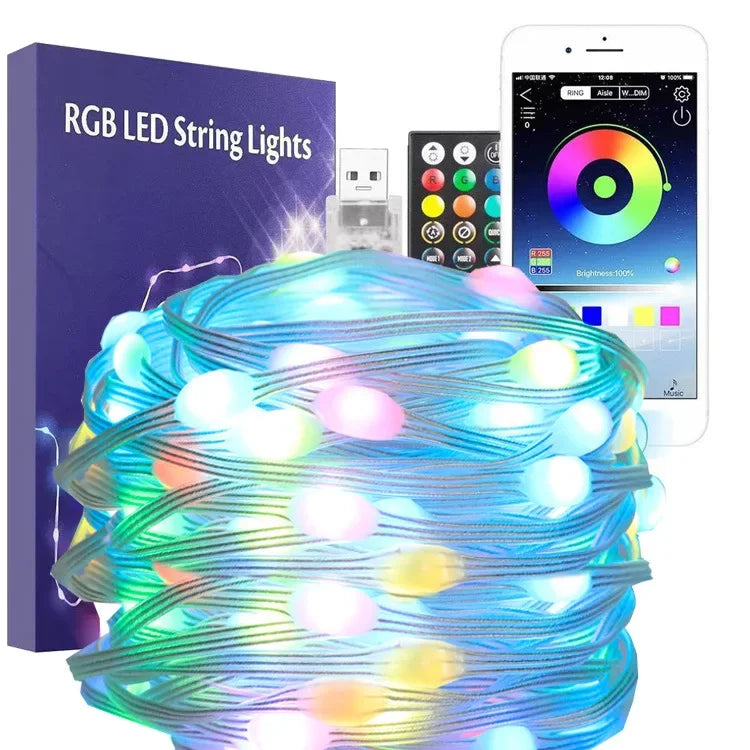 Christmas Tree LED Fairy Lights Smart Bluetooth Garland Festoon LED Chain Light Outdoor Waterproof New Year Decoration 2025