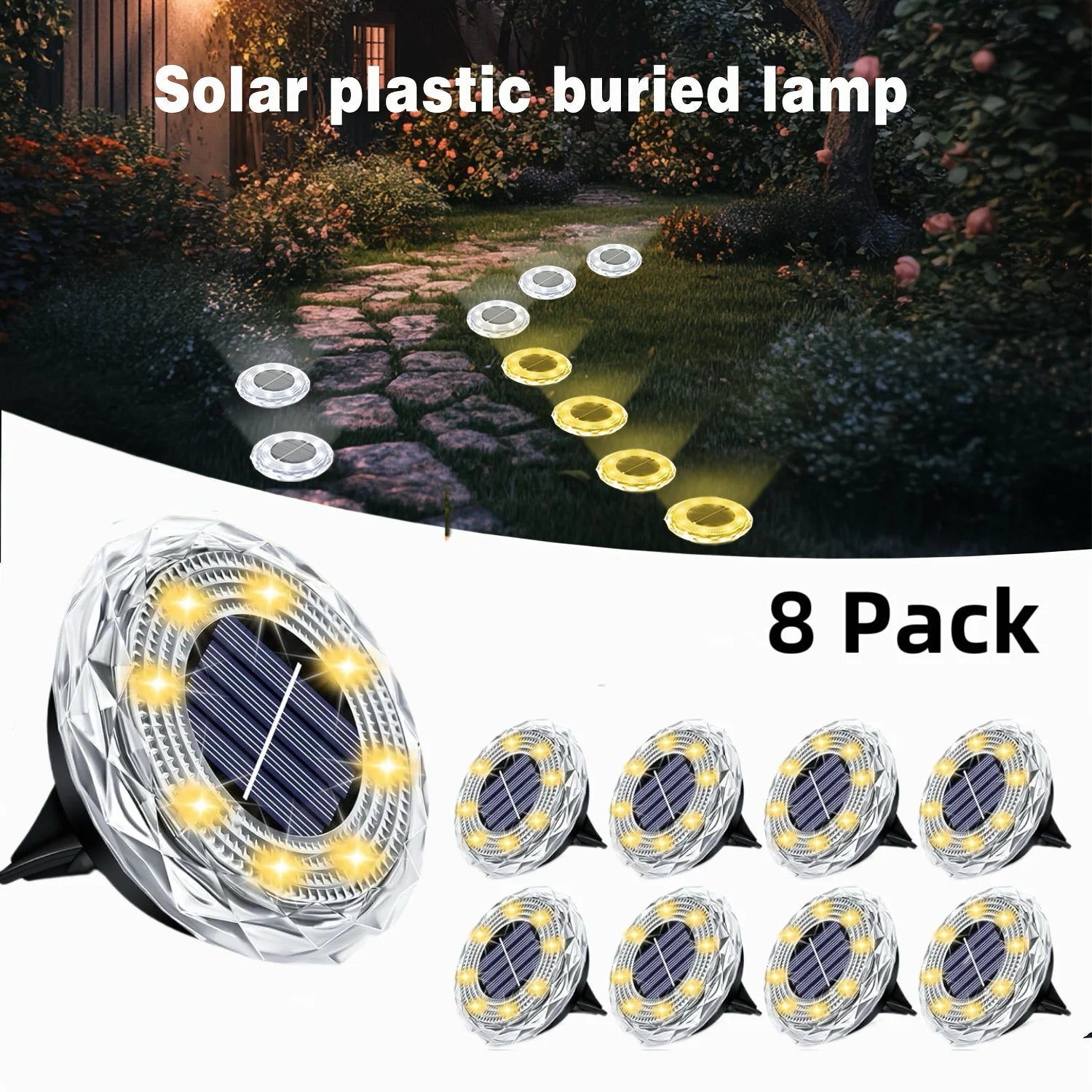 4/8PCS Solar Lawn Lights Outdoor 8 LED Solar Underground Lamp Waterproof Solar Buried Light for Garden Patio Pathway Landscape