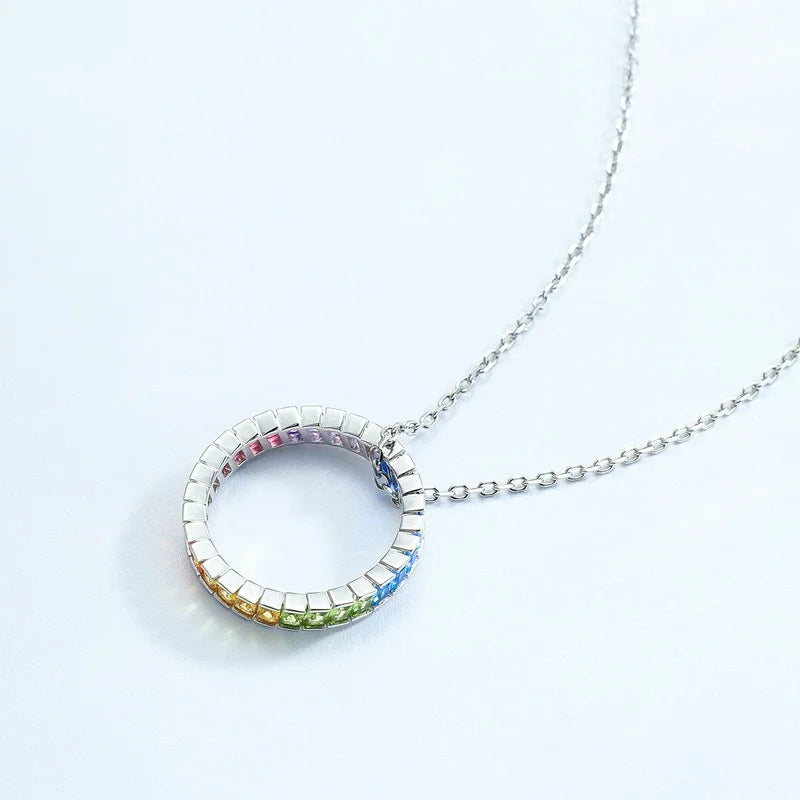ALLNOEL Rainbow Band Ring for Woman Pure 925 Sterling Sliver 5A Zircon Eternity Fine Jewelry Colorful Engagement Birthday Gifts