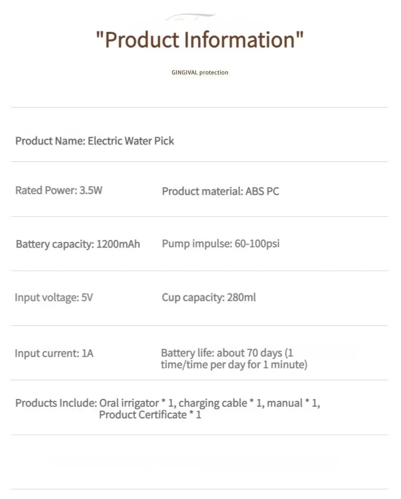 Portable Electric Oral Irrigator Water Flosser 3 Modes Waterproof Dental Cleaner for Teeth Personalized Oral Care