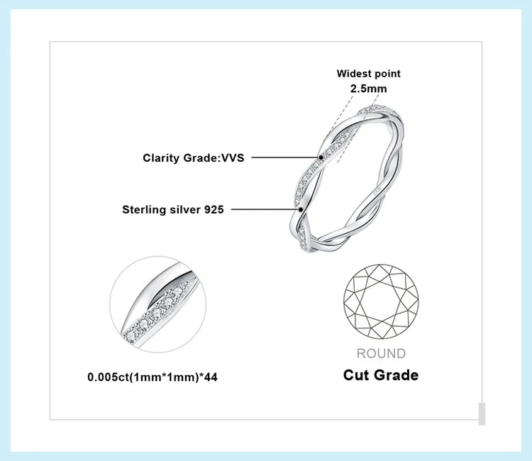 JewelryPalace Moissanite D Color Love Rope Infinity 925 Sterling Silver Stackable Band Ring for Woman Yellow Rose Gold Plated