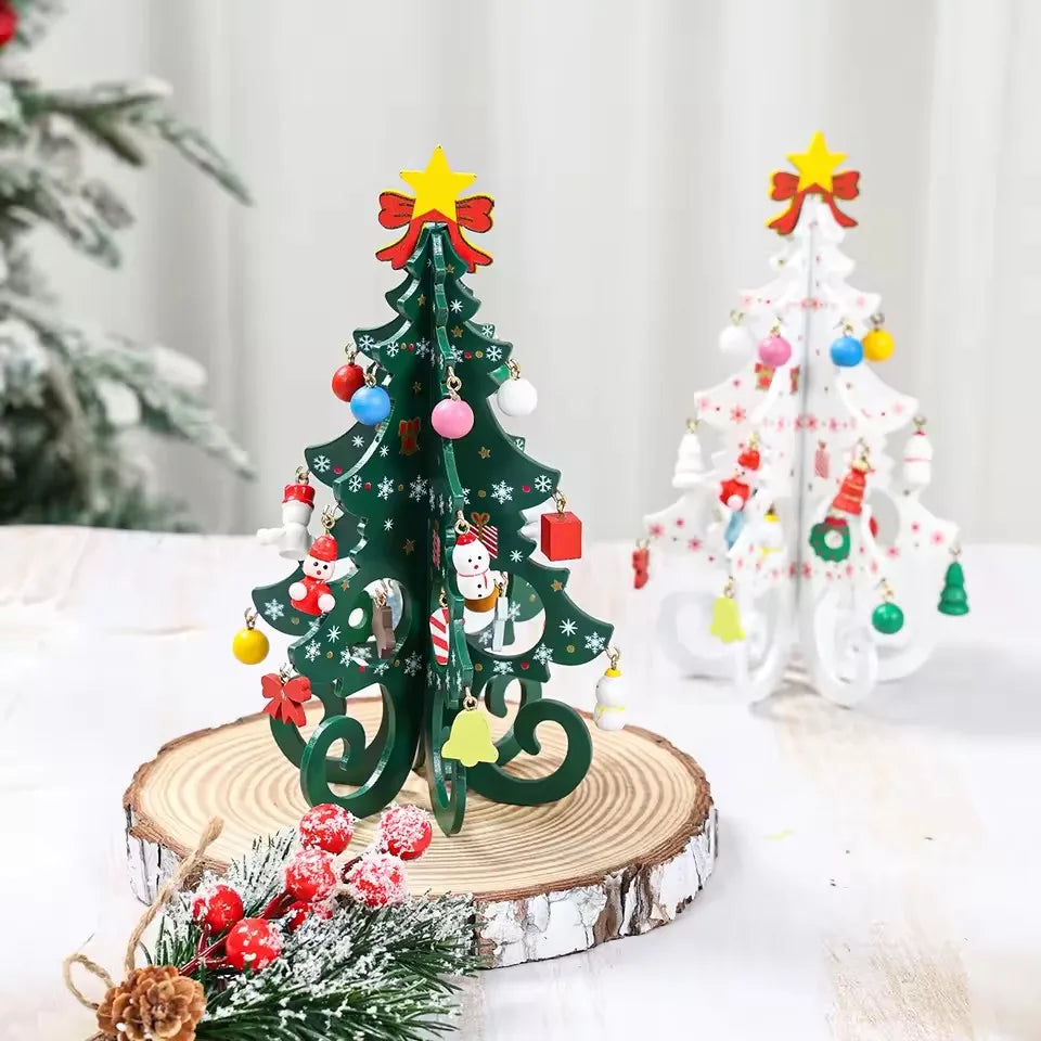 Christmas Tree Children's Handmade DIY Stereo Wooden Christmas Tree Scene Layout Christmas Decorations Ornaments Hot