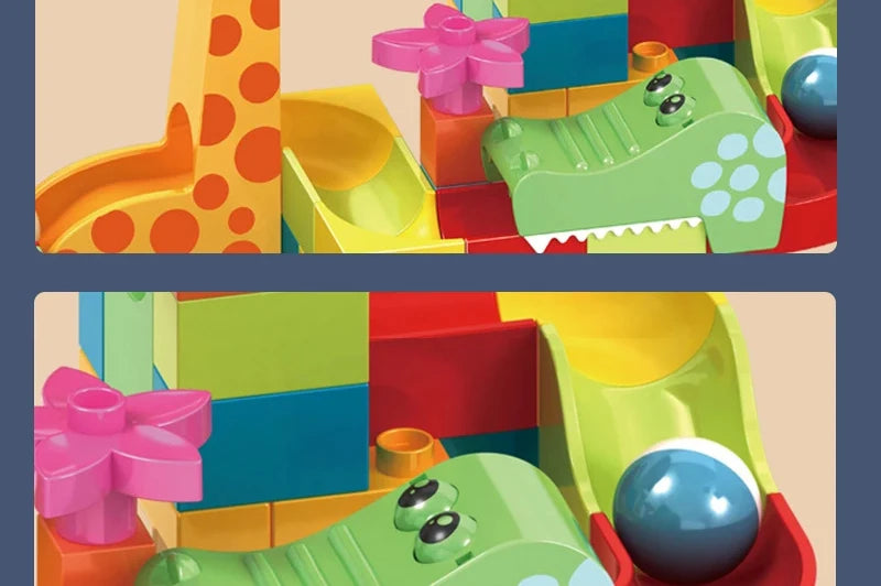 Marble Run Building Blocks Large Dinosaur Animals Slide Track Race Game Big Bricks STEM Educational Construction Toy Kids Gift