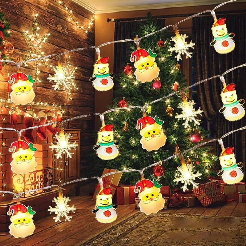 2024 Christmas Lights String Santa Claus Snowman Battery-operated Garland LED Christmas Decorative Light Party New Year's Decor