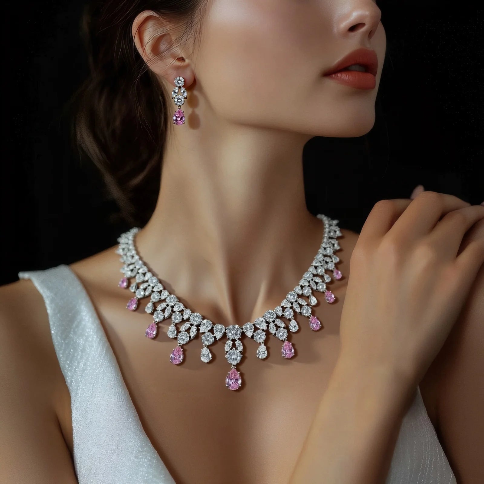 HIBRIDE Luxury Wedding Jewelry Nigerian Design Cubic Zirconia Large Bridal Choker Necklace Earrings Sets For Women bijoux N-1454