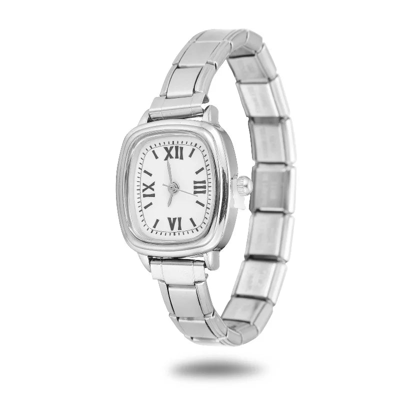 Fashion Watch Women's DIY 9MM Width Italian Elastic Charm Stainless Watch Header Linker Bracelet Jewelry Birthday Gift