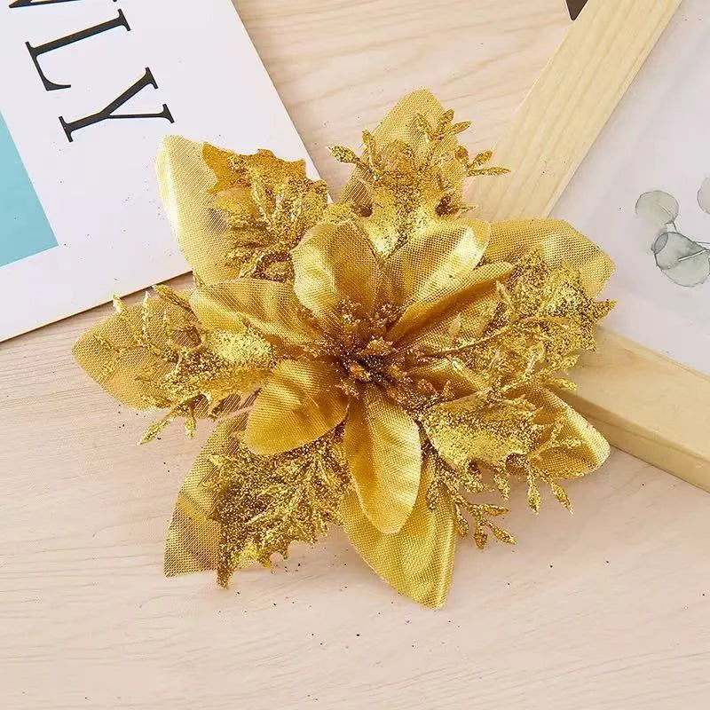 1~20Pcs Glitter Artifical Christmas Flowers Mreey Christmas Tree Decoration Happy New Year Ornaments Xmas Fake Flowers natal