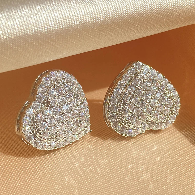 Heart Zirconia Stud Earrings for Women