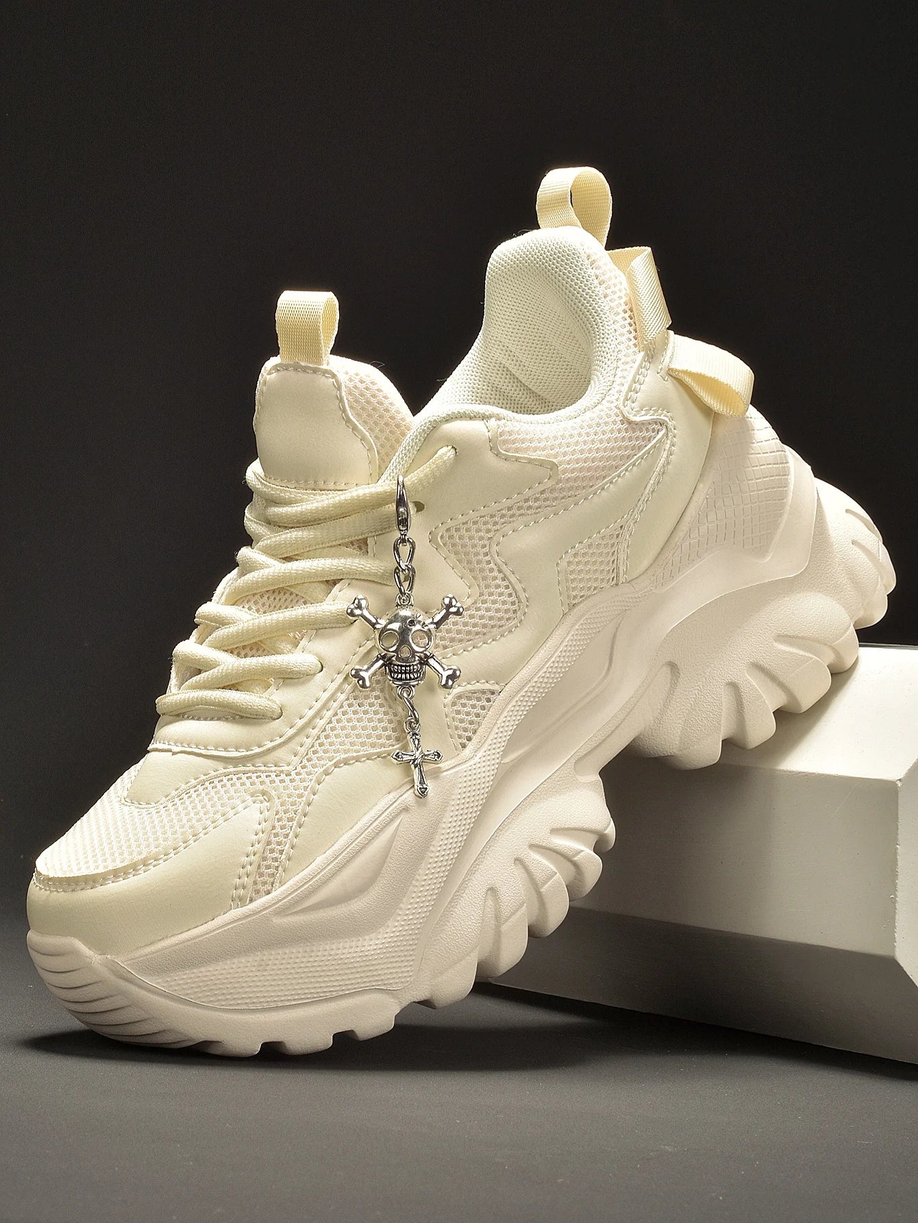 Women’s White Platform Sneakers – Punk Style Lace-Up Shoes