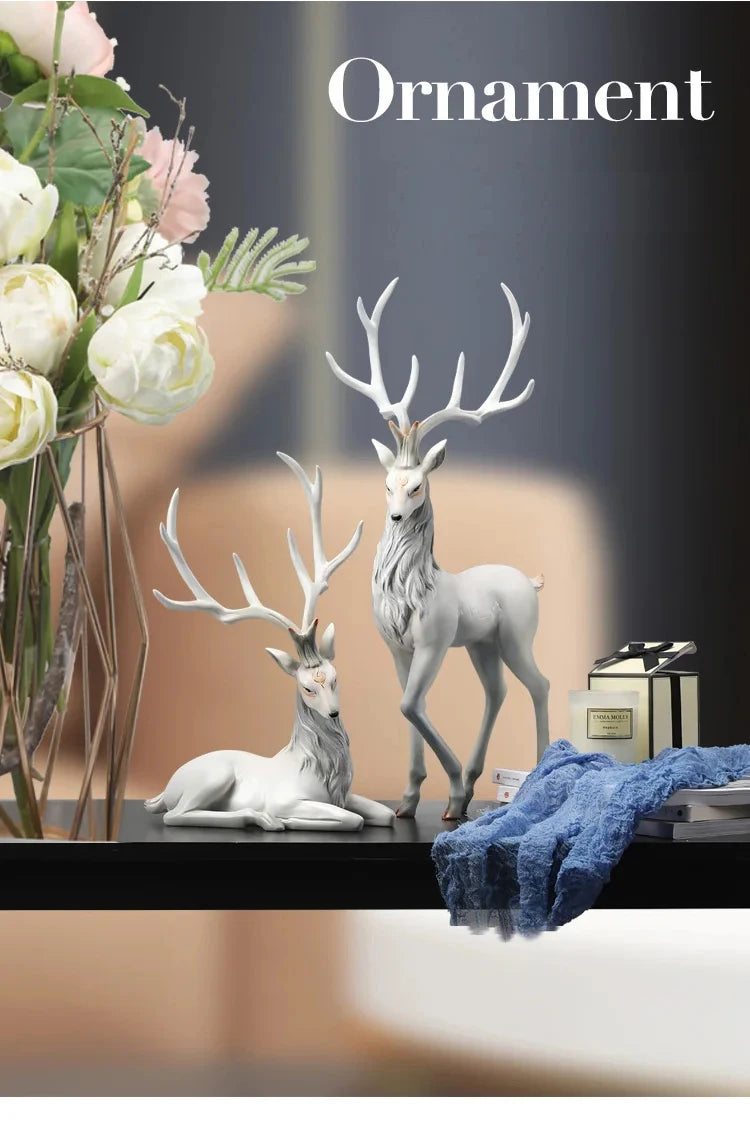 High-End Deer Statue Reindeer Statue Resin Elk Sculpture Living Room Luxury Home Decor Nordic Desktop Accessories New