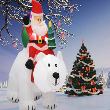 2.1M Inflatable Christmas Claus Riding Shake Head Bear And 1.2m Santa Claus Built-in LED Light Courtyard Garden Xmas Decorati