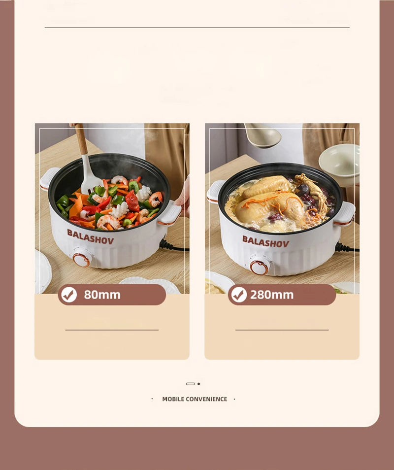 Electric Cooker Dormitory Multi Cooker Household for Hot Pot Cooking and Frying and Double Layer Soup Heater Pot Fry EU /US Plug