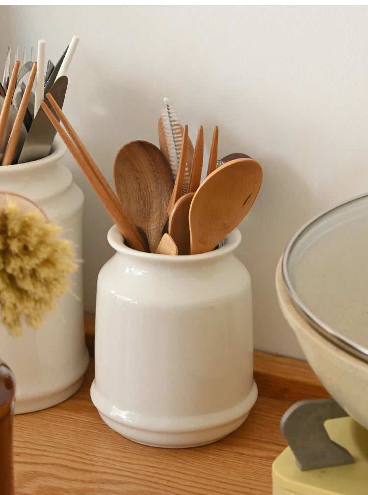 Kitchen Utensil Holder, Ceramic Cooking Utensil Holder for Counter Top, Storage Organizer for Spatula Spoon and Fork Storage Jar