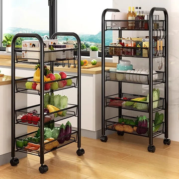 Kitchen Cart Organizer Rolling Trolley Storage Cart Portable Multifunctional Vegetable Fruit Basket Wheels Utility Furniture