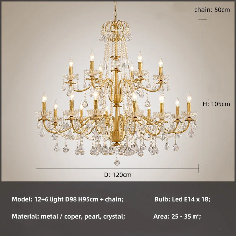French Luxury Candle Chandelier Foyer Lustre K9 Crystal Pendant Lights French Candle Droplight Home Decor Led Lamparas Lamp