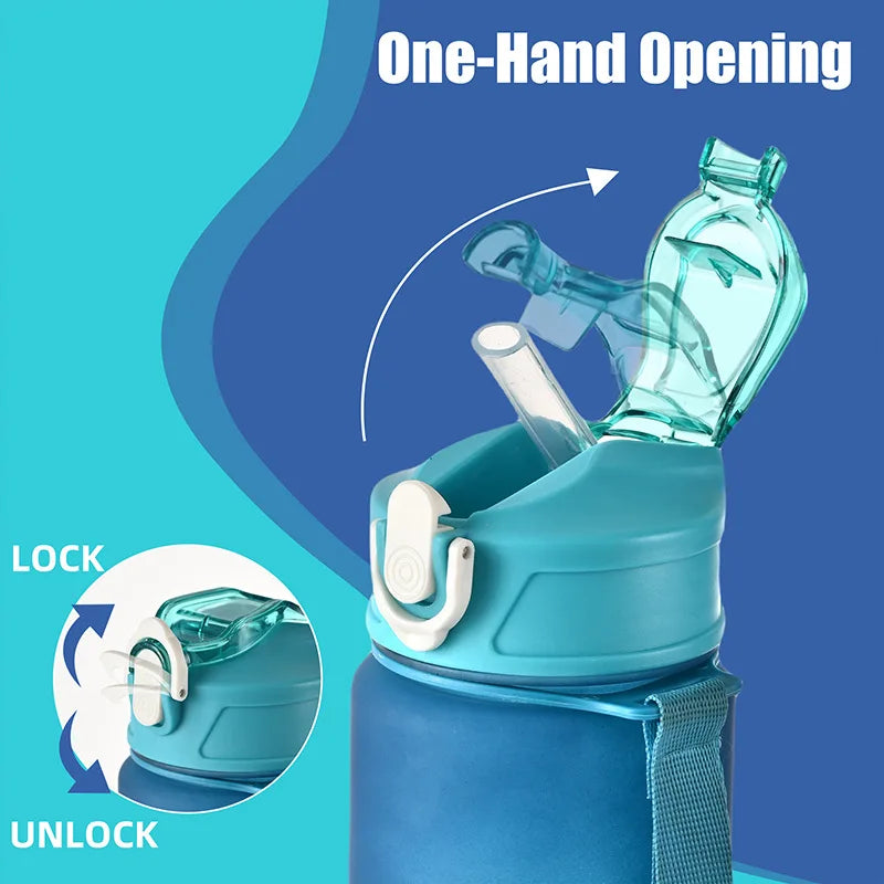 750ML Sports Water Bottle with Time-Tracking Straw Leak Proof Locking Flip Cover for Easy Carry Ideal for Outdoor Adventures