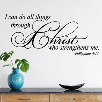 Christianity Text“I Can Do All Things Through Christ ..”Art Wall Stickers for Bedroom Living Room Decoration Wall Decals