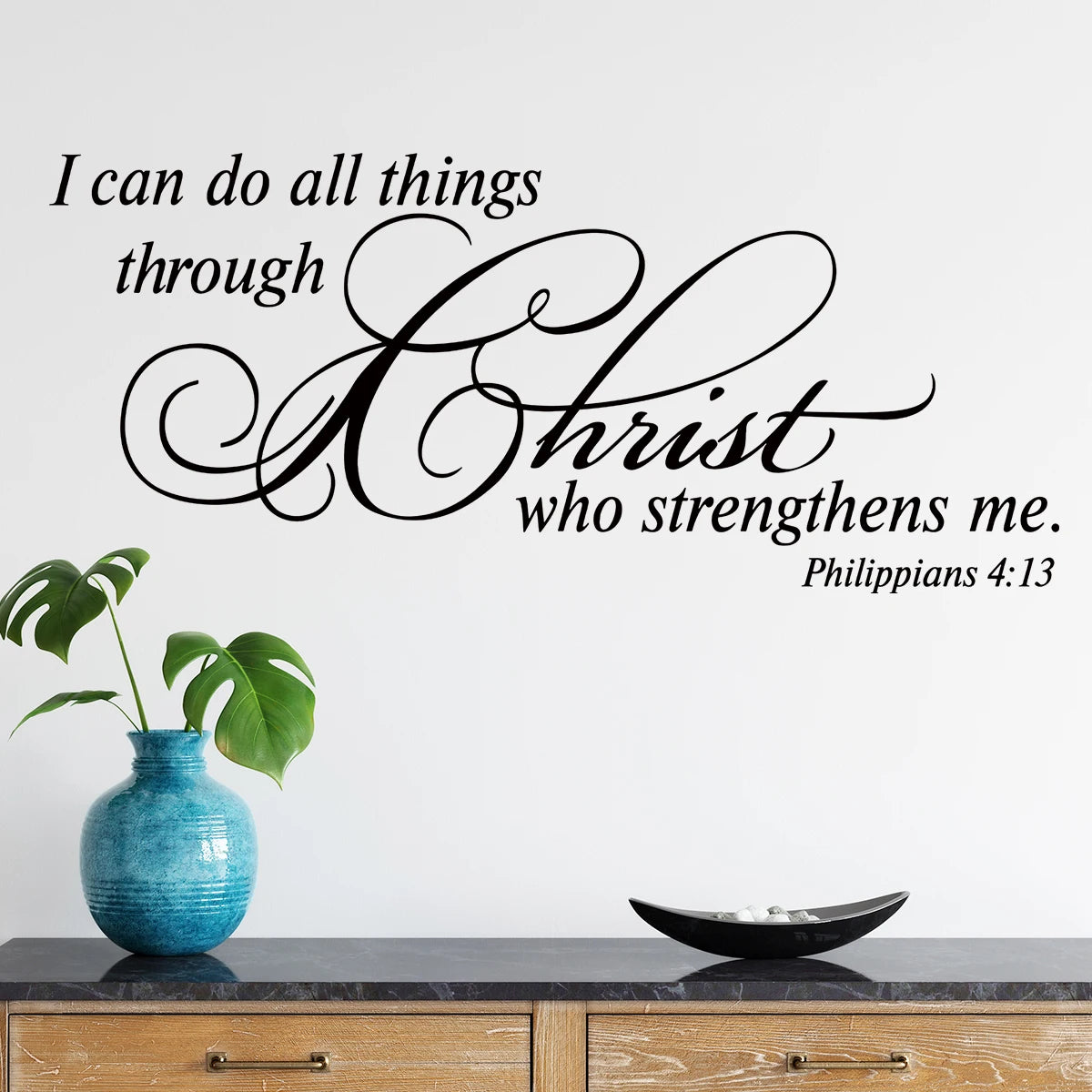 Christianity Text“I Can Do All Things Through Christ ..”Art Wall Stickers for Bedroom Living Room Decoration Wall Decals