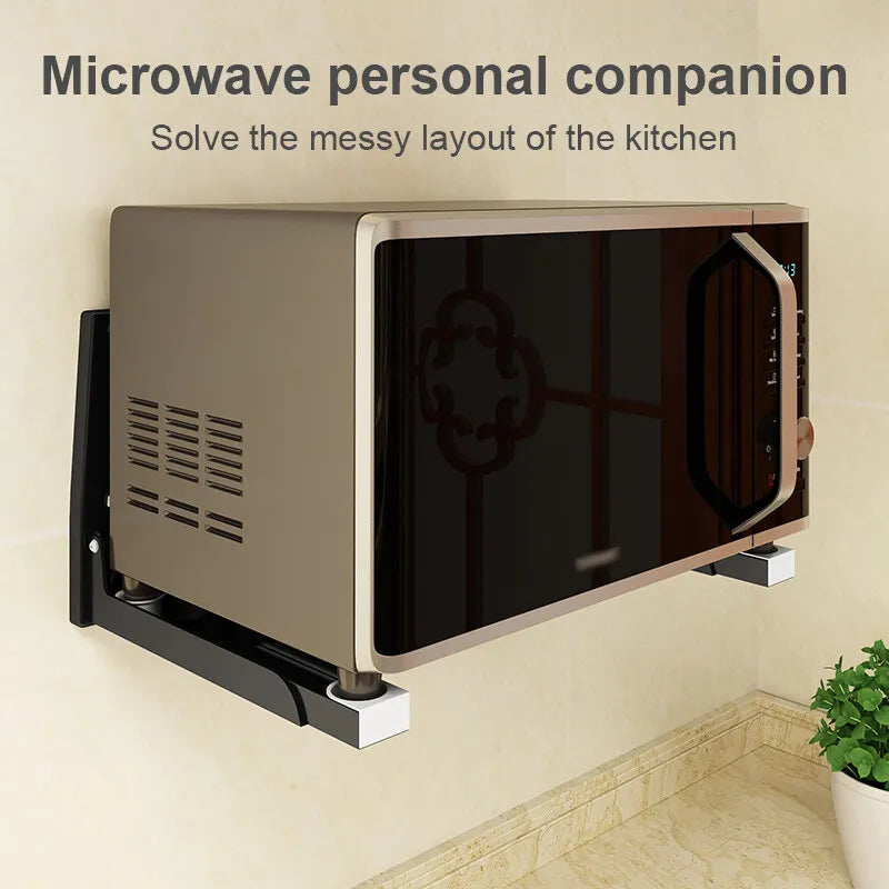 Microwave Oven Holder Folding Rack Stainless Steel Kitchen Shelf Foldable Retractable Bracket Oven Rack Hooks Telescopic Shelves