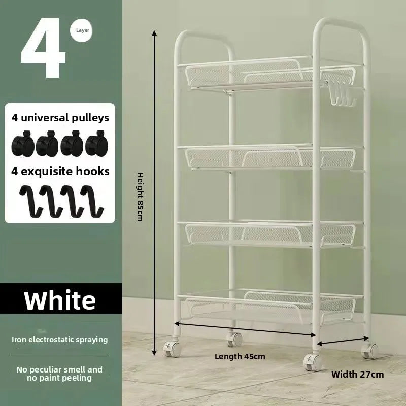 Kitchen Cart Organizer Rolling Trolley Storage Cart Portable Multifunctional Vegetable Fruit Basket Wheels Utility Furniture
