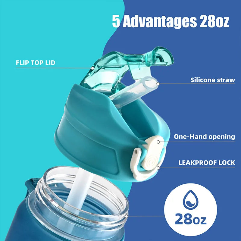750ML Sports Water Bottle with Time-Tracking Straw Leak Proof Locking Flip Cover for Easy Carry Ideal for Outdoor Adventures