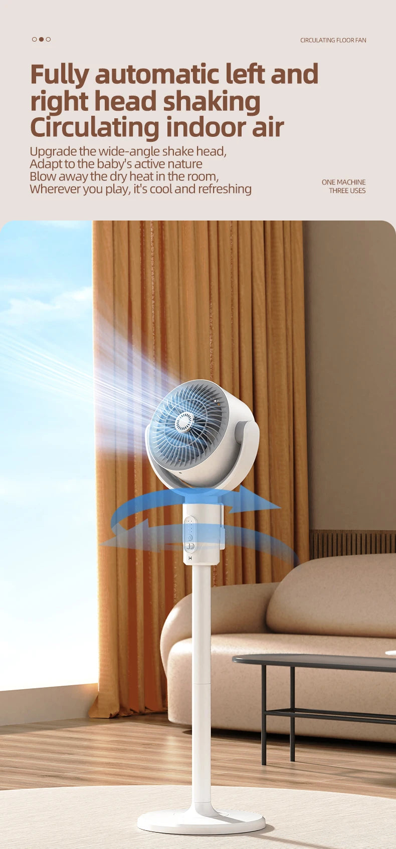 Rechargeable Oscillating Stand Fan 5 Speeds Adjustable Height USB Portable Air Circulator for Bedroom Office Living Room