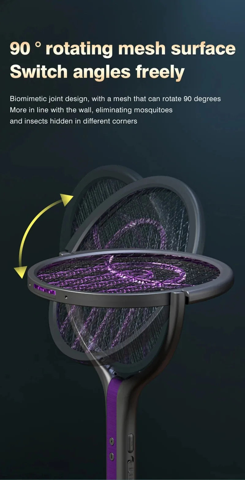 Intelligent Rechargeable Mosquito Swatter 2800V Electric Racket Extension Handle 5-Layer Protection