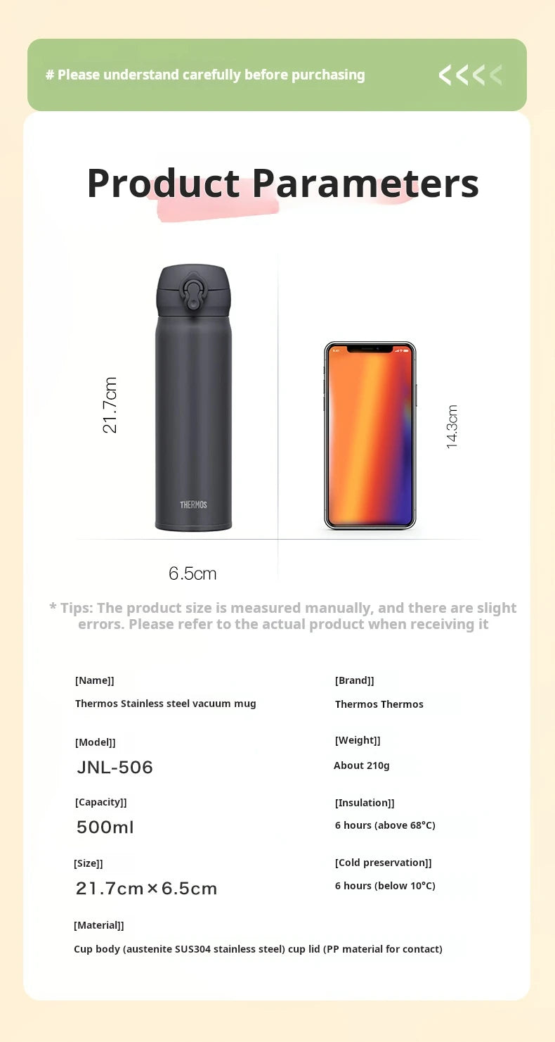 THERMOS Stainless Steel Vacuum Bottle – 350/500ml Hot & Cold