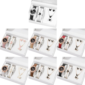 Elegant Butterfly Jewelry Set Women Watch Crystal Watches Fashion Rings Necklace Earring Bracelet Perfect for Daily Wear
