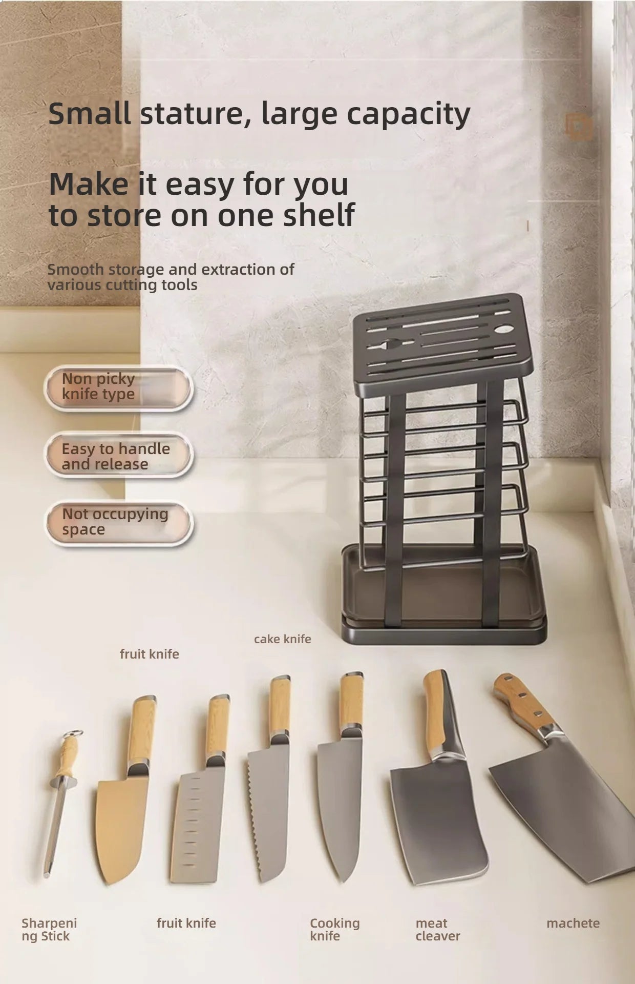 Kitchen Tabletop Storage Rack Knife Holder Stand Waterproof Hollow Storage Rack Kitchen Utensil Organizer Holder Accessories
