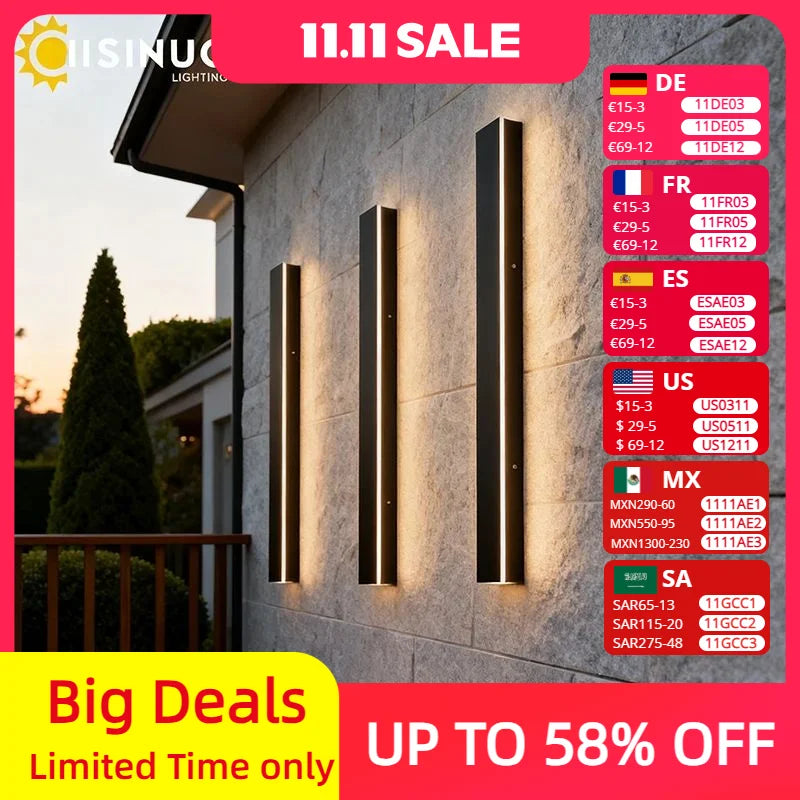 Waterproof outdoor wall lamp LED Long Linear lighting IP65 Aluminum for Garden Garage porch Sconces Fixtures 110V 220V Luminaire