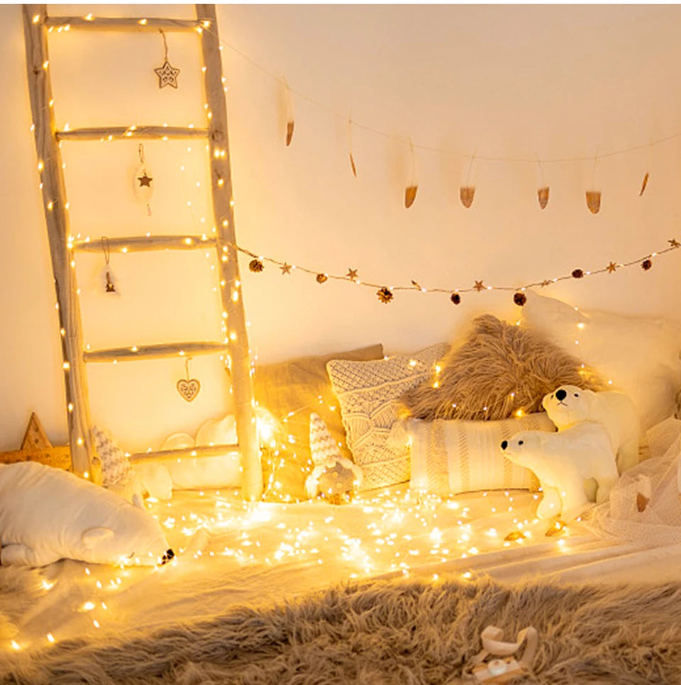 Outdoor LED String Lights Garland 100M Waterproof Fairy Light Festoon 220V Copper Wire Chain Lamp Christmas Wedding Party Decor