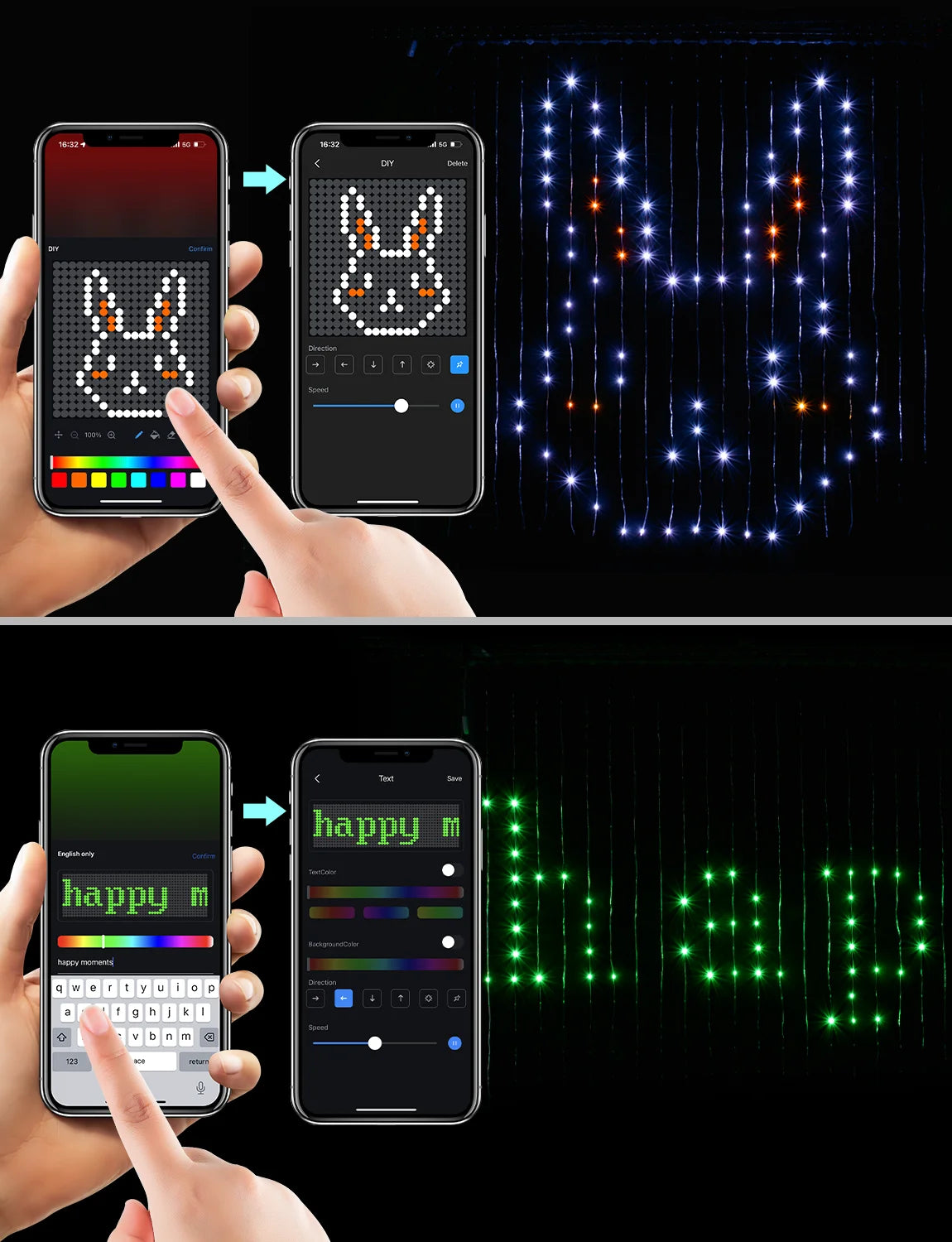 Led Smart Curtain Lights New year's garland App RGB Fairy Lights DIY Music Change Display for Window Christmas Room Decoration