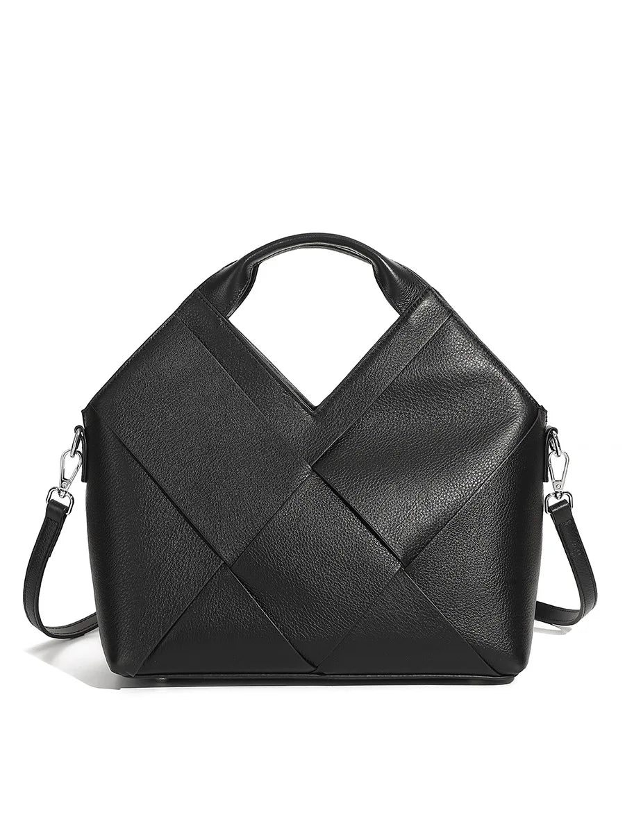 Genuine Leather Woven Tote Crossbody Bag