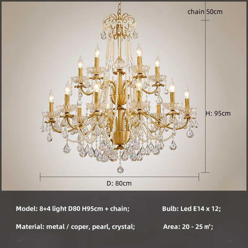 French Luxury Candle Chandelier Foyer Lustre K9 Crystal Pendant Lights French Candle Droplight Home Decor Led Lamparas Lamp