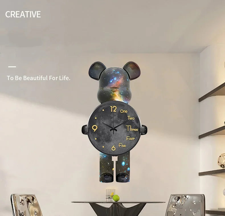 Large Bear Wall Clocks CreativeBear Wall Clock Aesthetic Giant Wall-clock Luxury Living Room Decoration Dining Room Ornament
